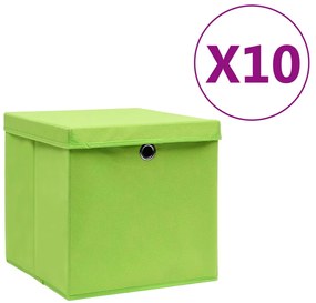Caixas de arrumação com tampas 10 pcs 28x28x28 cm verde