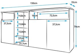 Aparador Melinda de 150cm - Branco Brilhante - Design Moderno