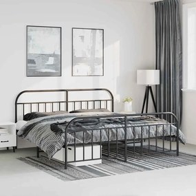 Estrutura de cama com cabeceira e pés 193x203 cm metal preto