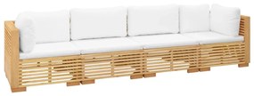 4 pcs conjunto lounge jardim c/ almofadões madeira teca maciça