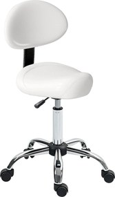 HOMCOM Banco Giratório Rodas e Encosto Amovível Banco de Trabalho com Altura Regulável 83-98 cm Assento Estofado em Couro Sintético Branco | Aosom Portugal