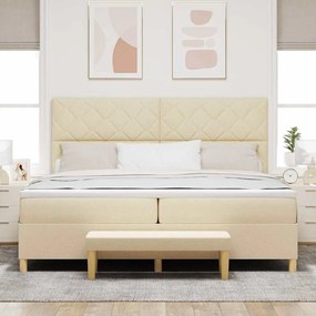 Cama Box Spring com Colchão e Banco Creme 200x200 cm Tecido