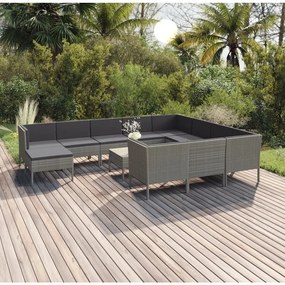 vidaXL 12 pcs conjunto lounge de jardim c/ almofadões vime PE cinzento