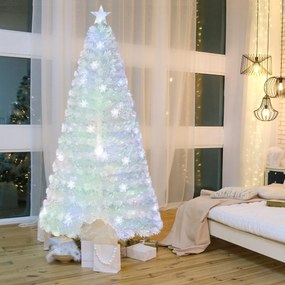 Árvore de Natal artificial de fibra ótica com 210 cm, pré-iluminada com 270 pontas de ramos, estrela no topo e 48 luzes branca