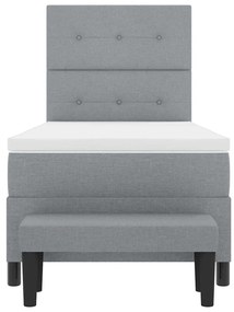 Cama Box Spring com Colchão e Banco Cinza Claro 100x200 cm Tecido