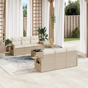 7 pcs conjunto de sofás p/ jardim com almofadões vime PE bege