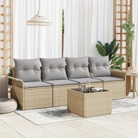 Conjunto de Sofá de Jardim VidaXL de 5 Peças com Almofadas Bege de Vim