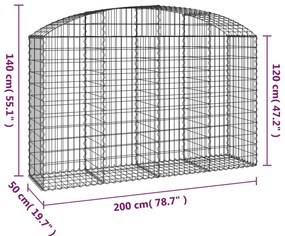Cesto gabião arqueado 200x50x120/140 cm ferro galvanizado