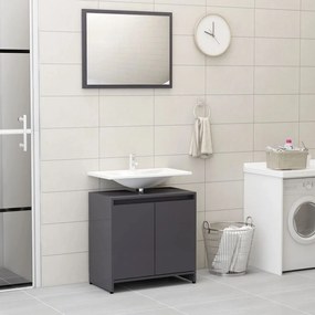 vidaXL Conjunto móveis casa de banho contraplacado cinzento brilhante