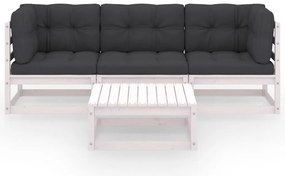 4 pcs conjunto lounge de jardim com almofadões pinho maciço