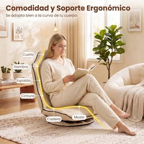 Cadeira de Chão Giratória, 59 x 56 x 77 cm, Encosto Ajustável em 5 Posições, Bege