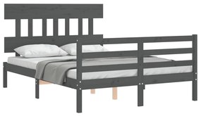 Estrutura de cama com cabeceira 140x190 cm madeira maciça cinza