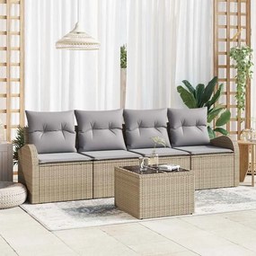 Conjunto de Sofá de Jardim vidaXL 5 Peças com Almofadas Bege de Vime PE