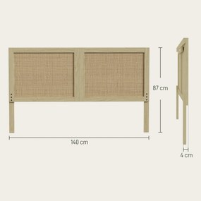 Cabeceira de Madeira com Efeito Rattan, Design Boho, para Quarto, 140 x 4 x 87 cm, Cor Carvalho
