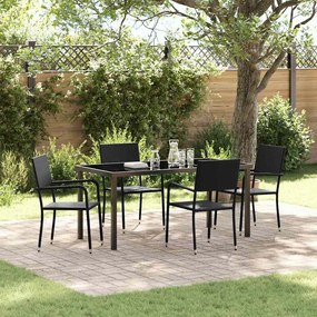 vidaXL Conjunto de Jantar para Jardim com almofada 5 pcs Preto vime PE