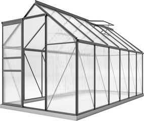 Estufa de jardim em alumínio e policarbonato com base, estufa com janela ajustável e porta de correr 190 x 375 x 199 cm