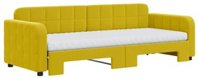 Sofá-cama com gavetão e colchões 80x200 cm veludo amarelo
