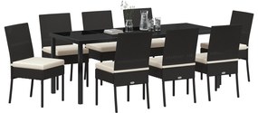 Conjunto de Jantar para Jardim 9 Peças Preto Rattan Poliéster