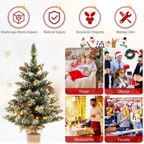 Mini Árvore de Natal de mesa 64 cm Pré-iluminada com 50 Luzes LED 8 Pinhas e Base verde