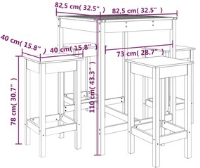 5 pcs conjunto de bar para jardim pinho maciço branco