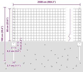 Cercas Euro com 11 Estacas Prateadas 0,6x25 m de Aço