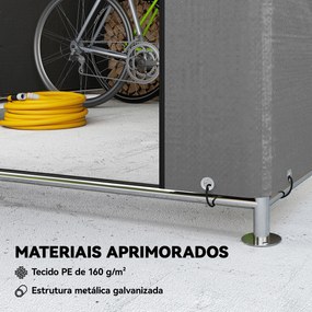 Abrigo de Jardim para Bicicletas com Estrutura de Metal Galvanizado Porta com Fecho Impermeável Anti-UV 2,4x2x2 m Cinzento