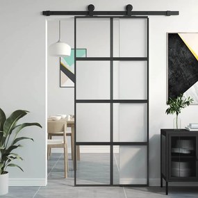 vidaXL Porta deslizante 90x205 cm vidro temperado e alumínio preto