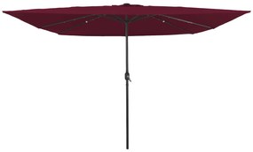 Parasol de Jardim Quadrado vidaXL com Luzes LED 295x245 cm Bordô