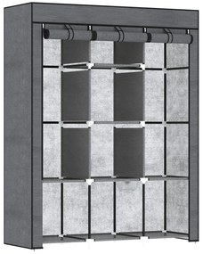 HOMCOM Roupeiro de Tecido Dobrável com 8 Prateleiras de Armazenamento e 2 Barras de Pendurar 125x43x162,5 cm Cinzento | Aosom Portugal