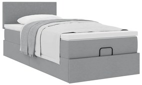 Cama otomana com colchão 90x200 cm tecido cinzento claro