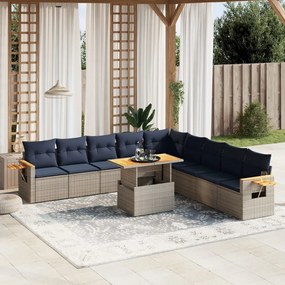vidaXL 11 pcs conjunto sofás de jardim c/ almofadões vime PE cinzento