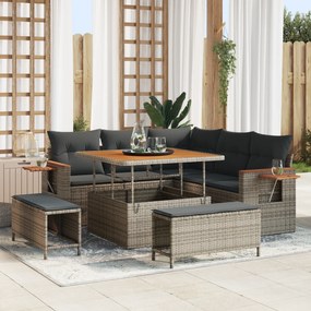 vidaXL Conjunto de Sofá de Jardim de 8 Peças com Almofadas Cinza Polirattan Acácia