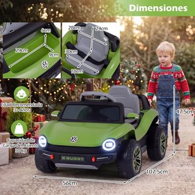 Carro Elétrico Infantil, 107,5 x 56 x 47,5 cm, com Controlo Remoto, Verde