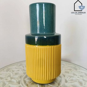 Jarra | Cerâmica | Verde Oceano e Amarelo | 15x15x30CM
