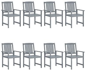 Cadeiras de jardim c/ almofadões 8 pcs acácia maciça cinzento
