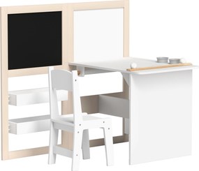 Mesa infantil com cadeira 3 em 1, com cavalete dobrável, prateleiras de arrumação e rolo de papel - 3 a 8 anos, branco