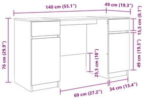 Mesa vidaXL Preta em Carvalho 140x49x76 cm em Madeira Engenharia