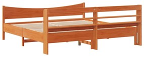 Estrutura cama c/ cabeceira 200x200cm pinho maciço castanho-mel