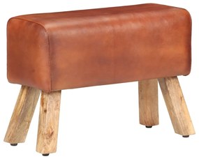 vidaXL Boque de ginásio 58 cm couro genuíno castanho/mangueira maciça