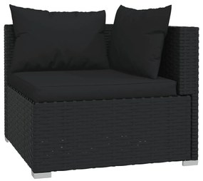 4 pcs conjunto lounge de jardim c/ almofadões vime PE preto