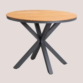 Round Garden Table In Eucalyptus Wood And Aluminum Archer Cinza Grafito & Ø100 Cm - Sklum