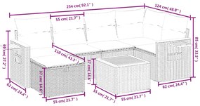 7 pcs conjunto de sofás p/ jardim com almofadões vime PE bege