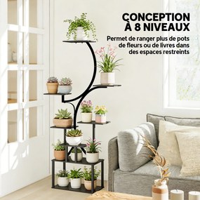 Estante para flores em metal com 8 níveis, estante para plantas em forma de S com 158,5 cm, para interior e exterior, preta