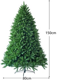 Árvore de Natal de 1,5 m sem iluminação com 600 ramos artificial com base metálica resistente Verde