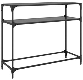 Mesa consola com tampo em vidro preto 98x35x81 cm aço