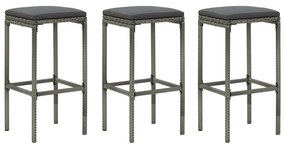 313444 vidaXL Bancos de bar com almofadões 3 pcs vime PE cinzento