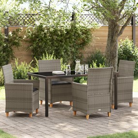 vidaXL Conjunto de Jantar de Jardim com Almofadas Cinzas Rattan Poly