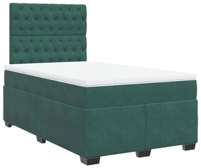 Cama boxspring com colchão 120x200 cm veludo verde-escuro