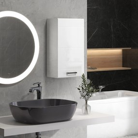Móvel de Casa de Banho Suspenso com Prateleira Ajustável para Cozinha Lavandaria Quarto Branco Brilhante