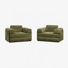 Pack De 2 Poltronas-cama Em Veludo Embaladas A Vácuo Paoly Bombazina Verde Army - Sklum